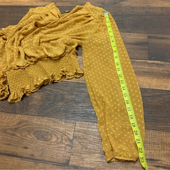 Haute Monde Women’s Mustard V-Neck Balloon Sleeve Smocked Blouse Top Sz L Boho - Picture 7 of 9